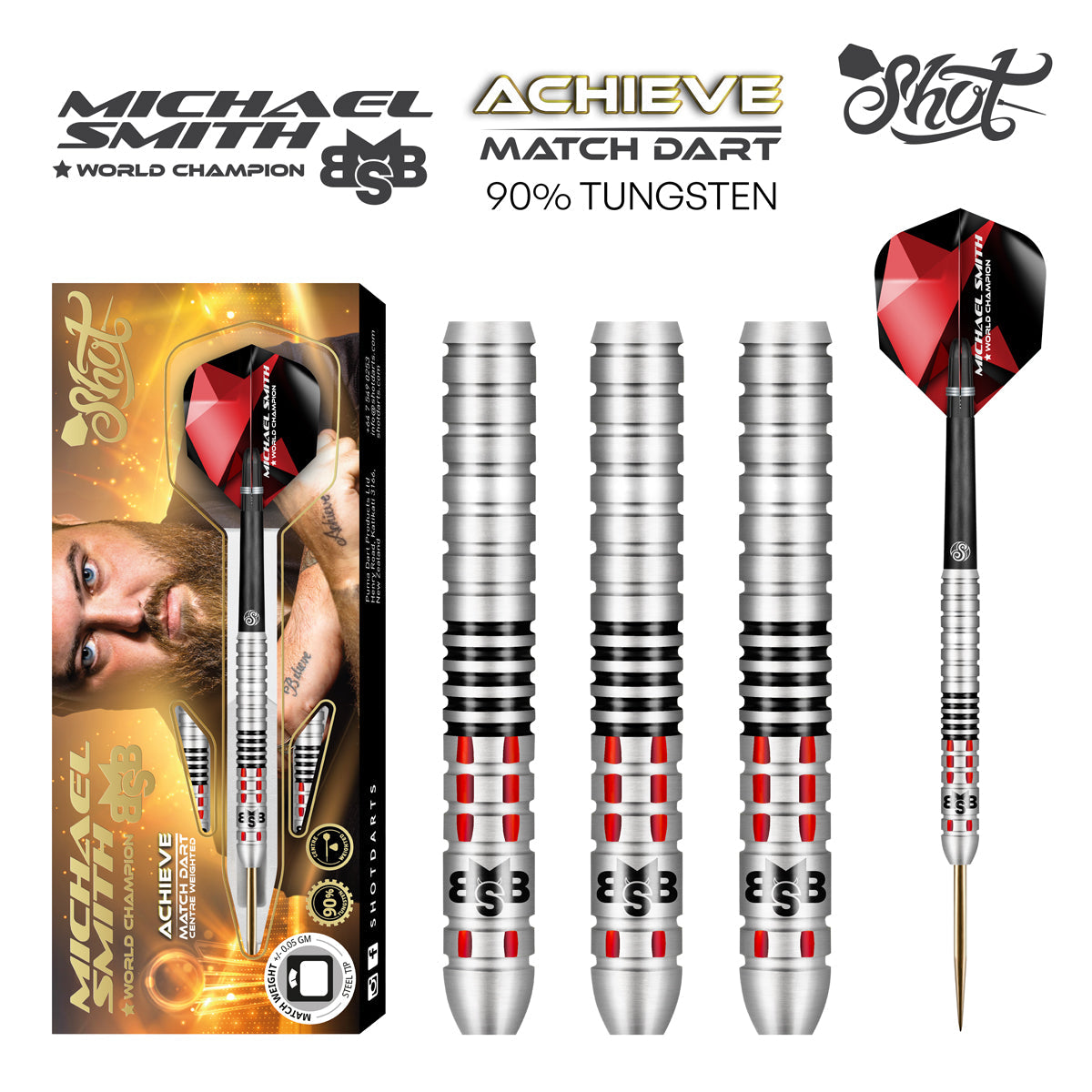 SHOT - Michael Smith Achieve Match Darts - 90% Tungsten - 24g