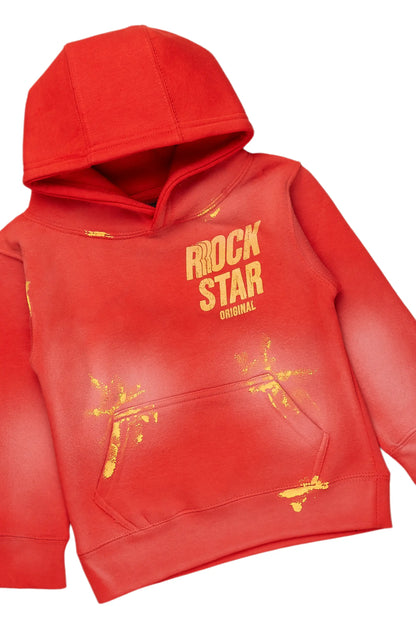 Boys Aiden Red Hoodie/Stacked Flare Jean Set