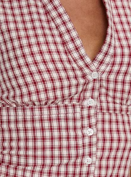 What A Show Button Up Top Red Check
