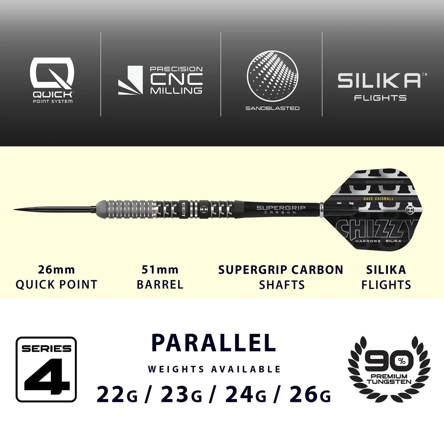 HARROWS - CHIZZY S4 QUICK POINTDarts - 90% Tungsten - 22g