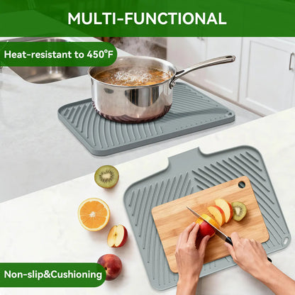 Quick Dry Dish Drying Mat with Built In Drain, Heat Resistant Non Slip Kitchen Counter Mat