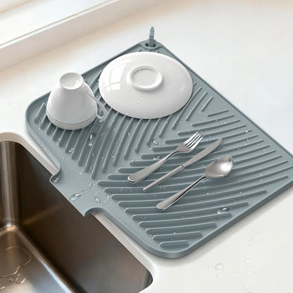 Quick Dry Dish Drying Mat with Built In Drain, Heat Resistant Non Slip Kitchen Counter Mat