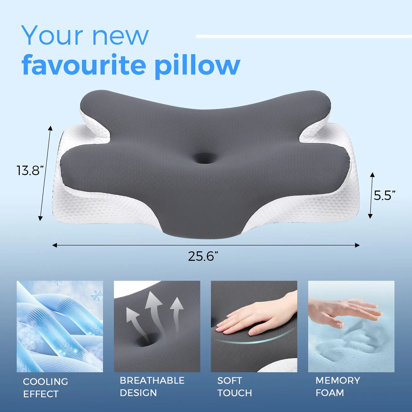 Cooling Memory Foam Neck Pillow | Adjustable Ergonomic Neck Support