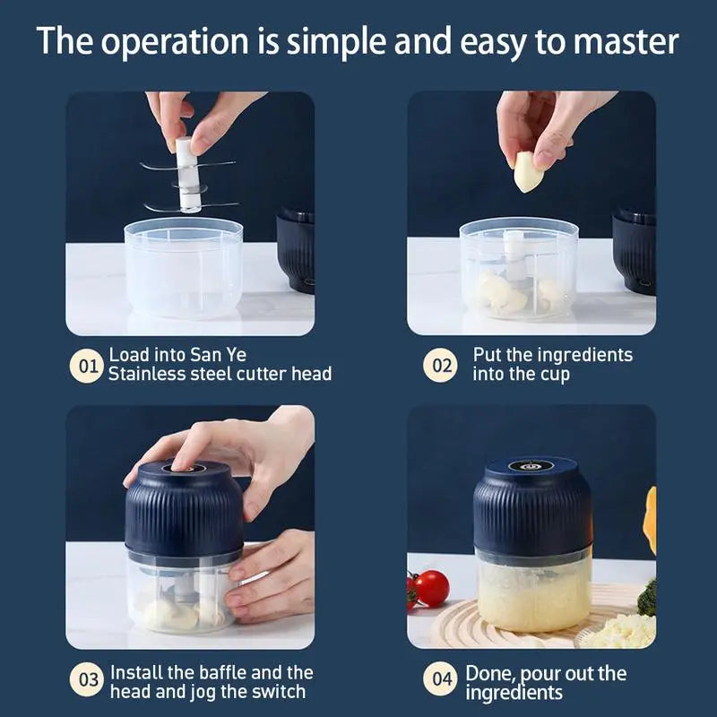 300ML Cordless Food Chopper | 4 Sharp Blades for Garlic & Vegetables