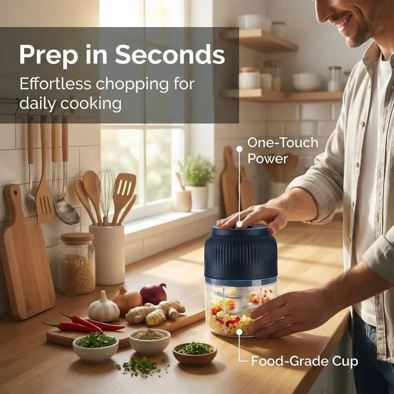 300ML Cordless Food Chopper | 4 Sharp Blades for Garlic & Vegetables