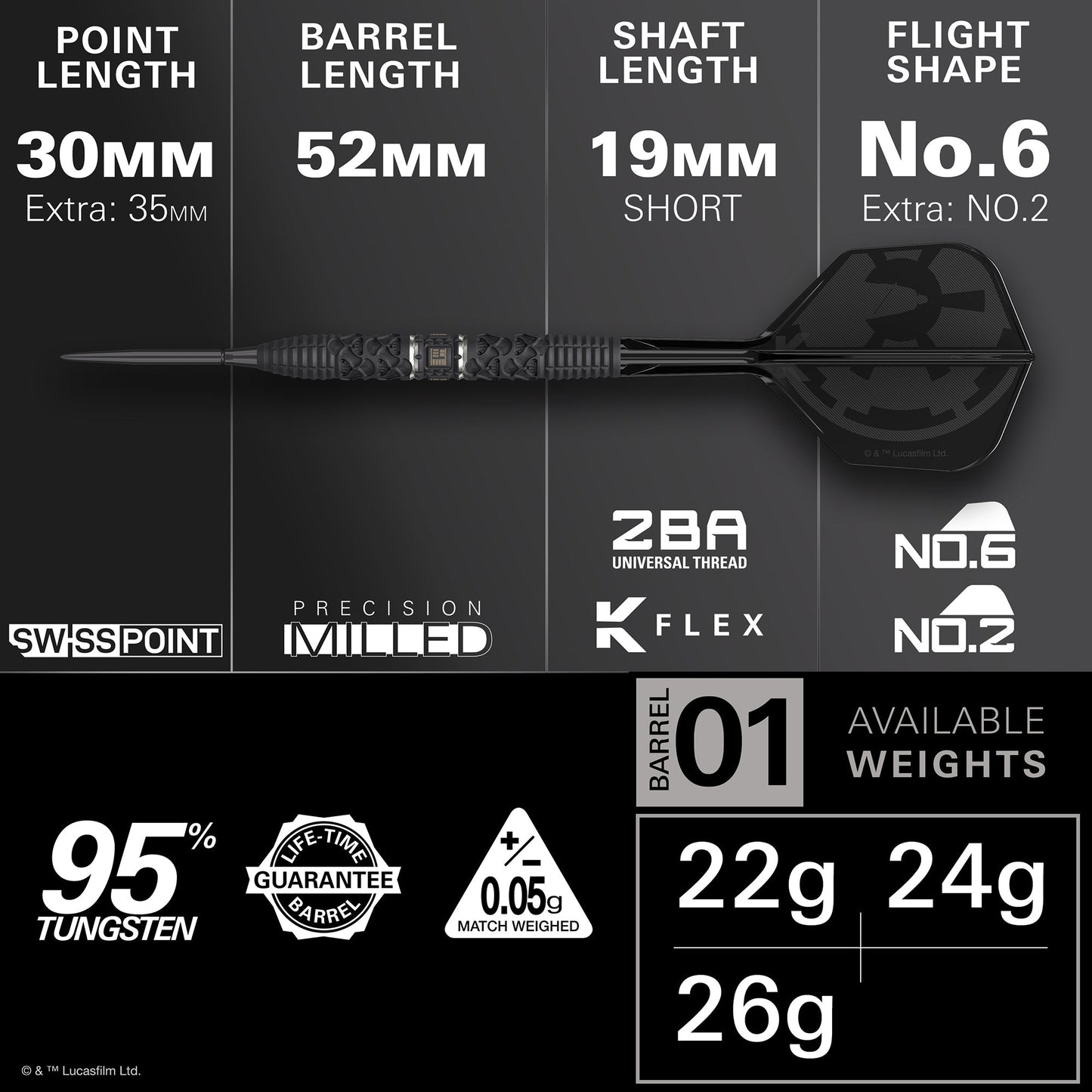 TARGET x STAR WARS - 22g - Darth Vader - Steel Tip Swiss Point - 95% Tungsten Darts