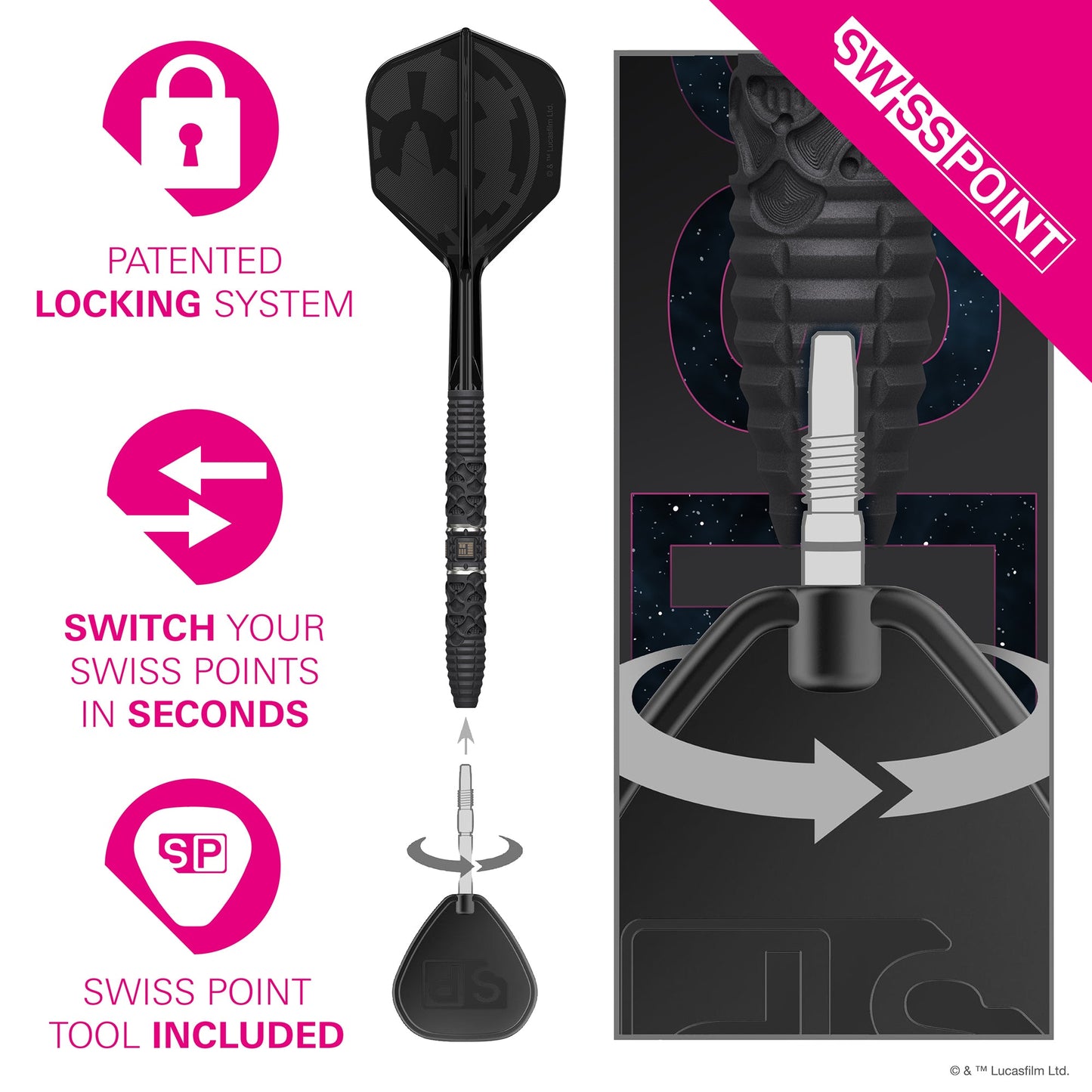 TARGET x STAR WARS - 22g - Darth Vader - Steel Tip Swiss Point - 95% Tungsten Darts