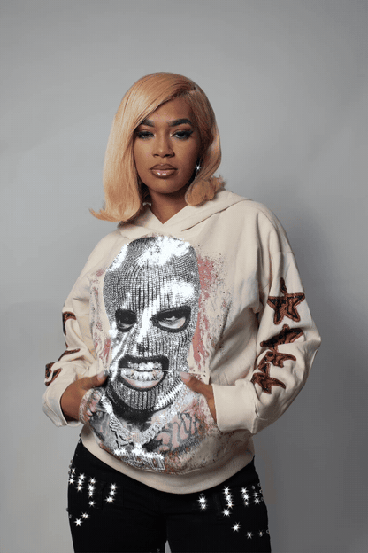 Ahsiyah Beige Rhinestone Hoodie