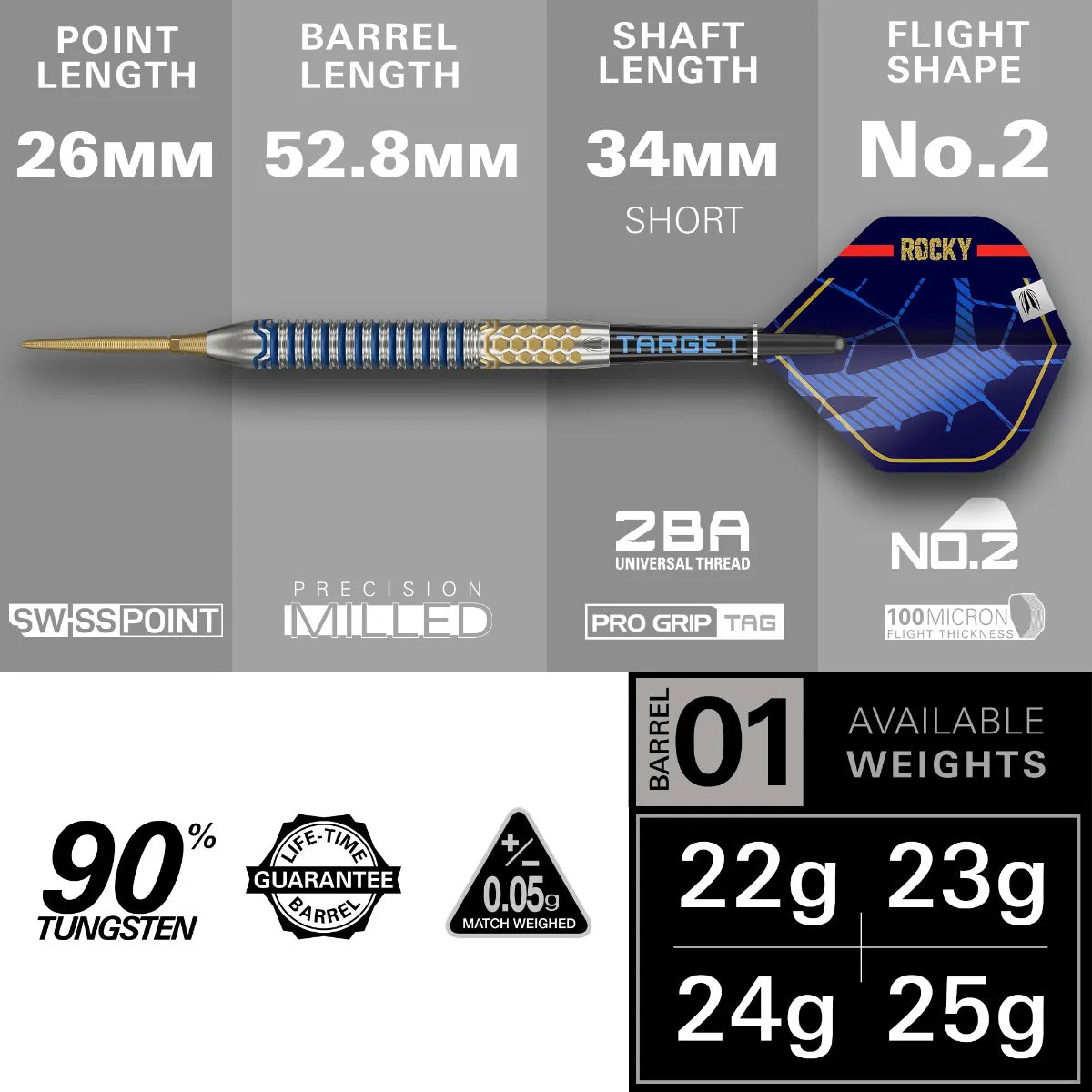 TARGET - 25g - JOSH ROCK G1 Swiss Point Darts - 90% Tungsten